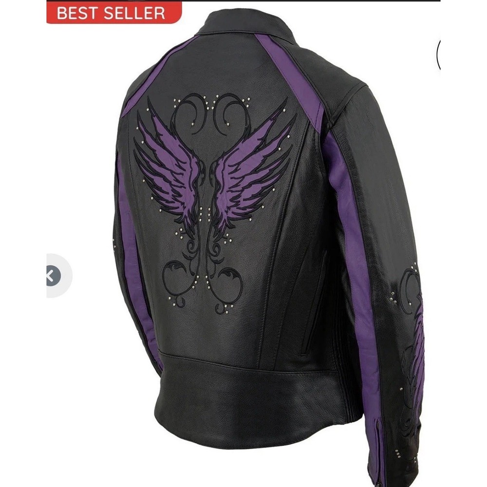 Milwaukee Leather 1952 Women Embroidered Wings Stud Purple Motorcycle Jacket 5XL
